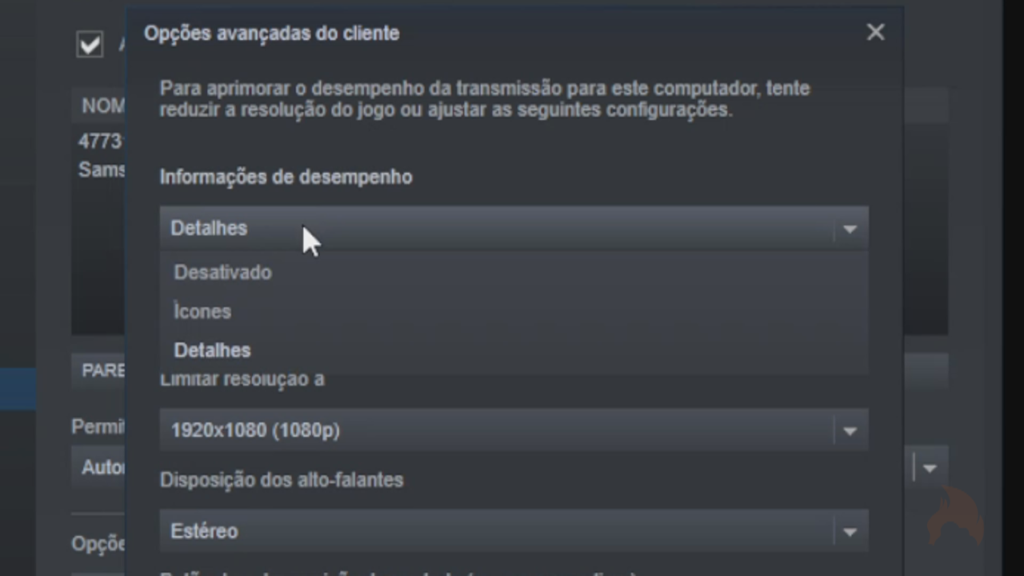 Desativando as informações de desempenho do Steam Remote Play - Artigo: Como Melhorar a Qualidade do Boosteroid