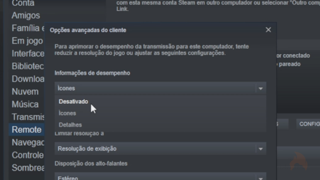 Opções avançadas do cliente no Remote Play de PC