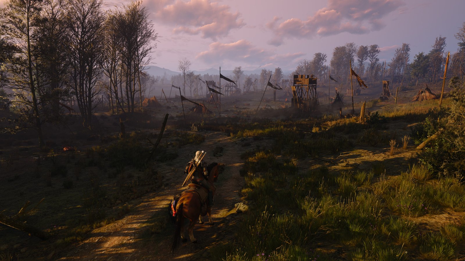 Geralt em The Witcher 3 Remastered com iluminação por path tracing