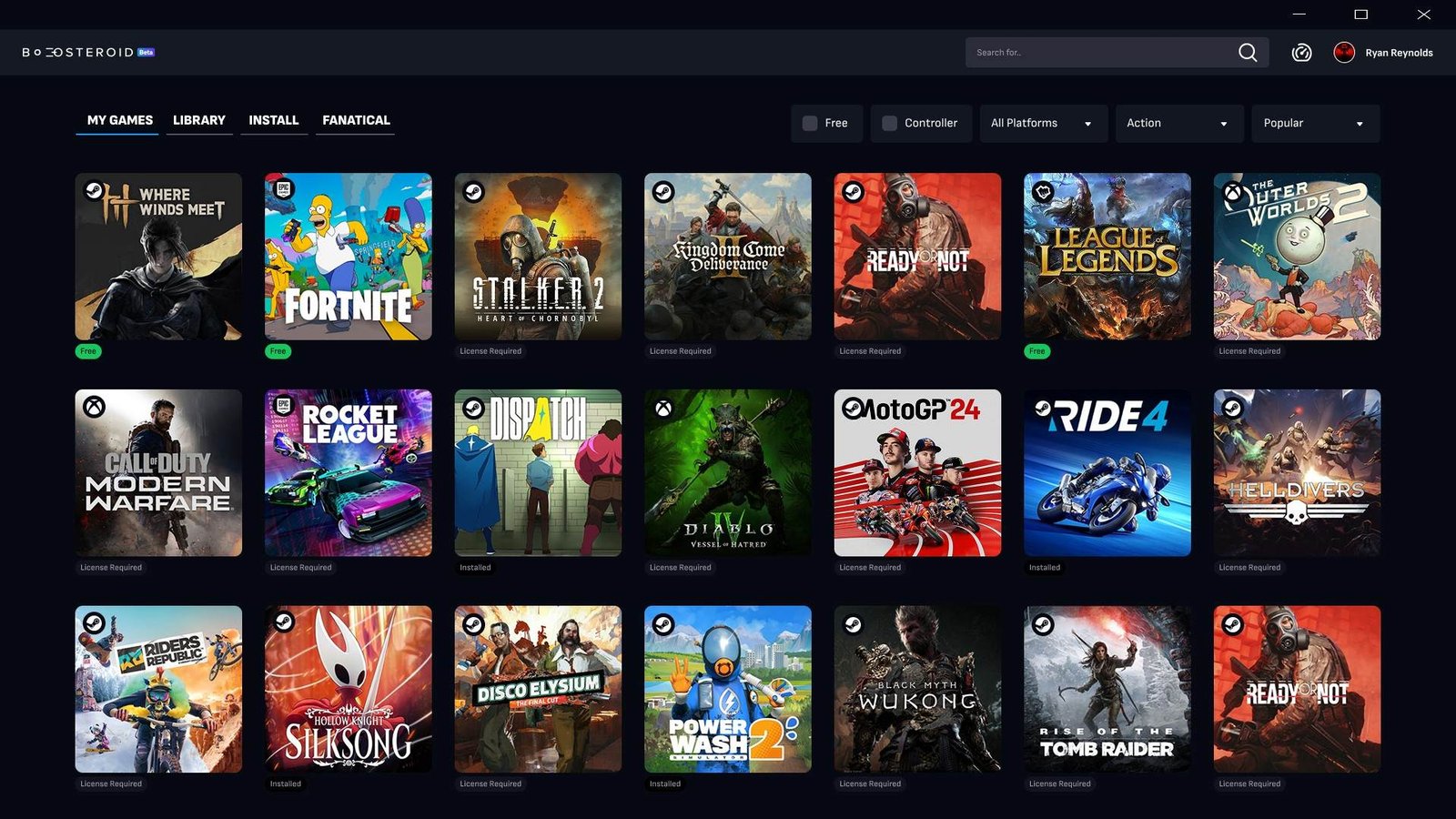 Boosteroid Steam Deck: imagem de referência da biblioteca de jogos do aplicativo Boosteroid