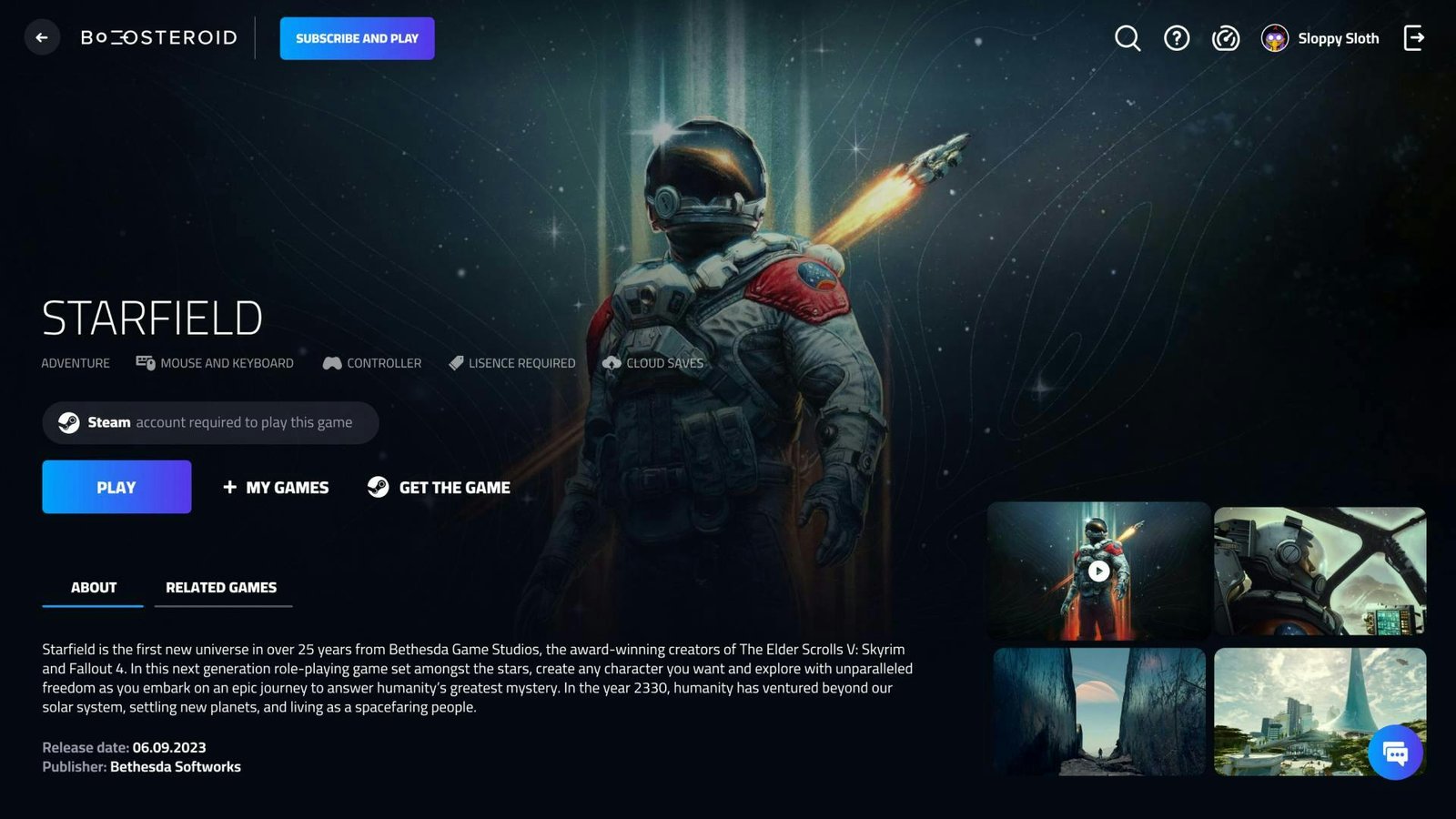 Boosteroid Steam Deck: interface de página de jogo no streaming Boosteroid, captura de referência