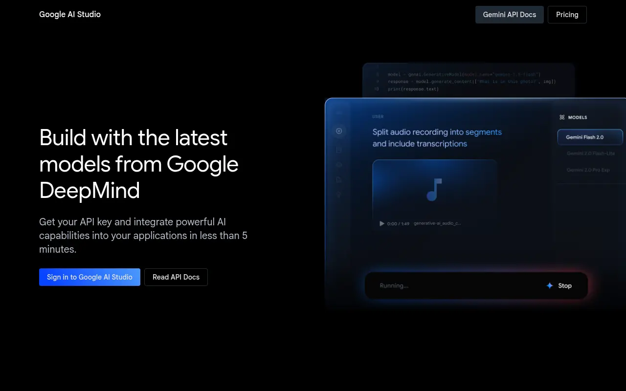 Página do Google AI Studio apresenta modelos do Google DeepMind
