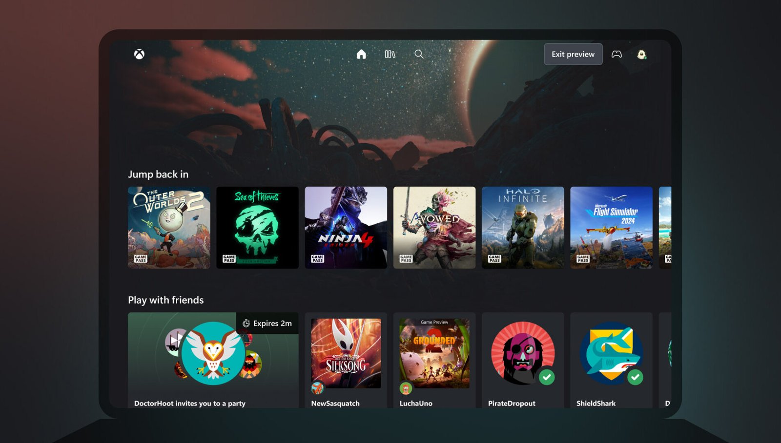 Interface web do Xbox Cloud Gaming em material oficial da Microsoft
