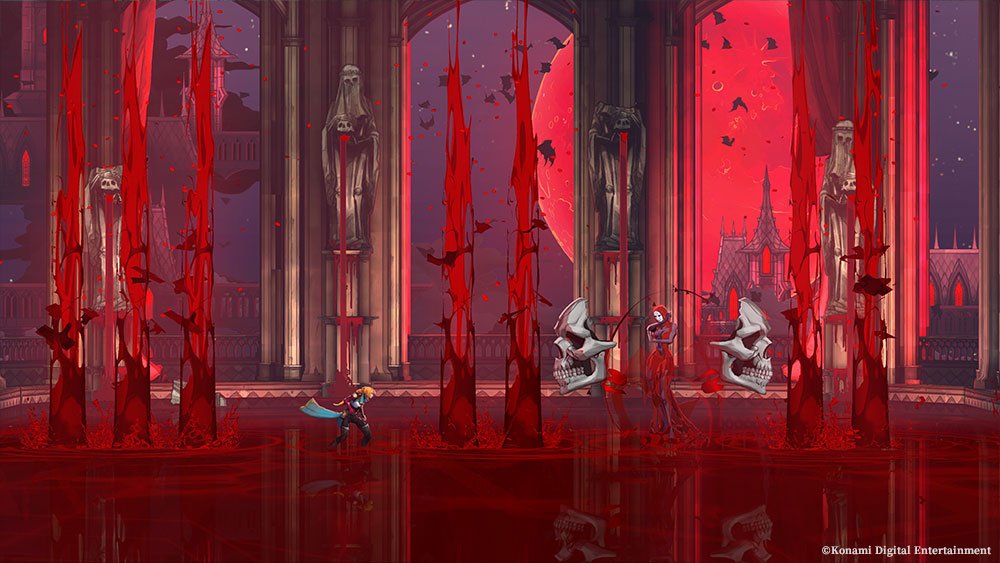 Rose Belmont enfrenta uma inimiga em salão vermelho de Castlevania Belmont’s Curse