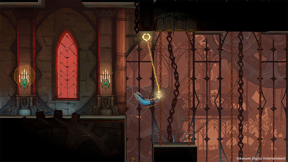 Rose Belmont usa o chicote para atravessar o cenário de Castlevania Belmont’s Curse