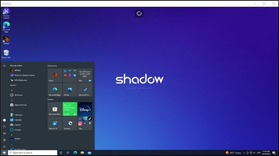 Desktop do Windows acessado pelo serviço de nuvem Shadow PC, exemplo antigo
