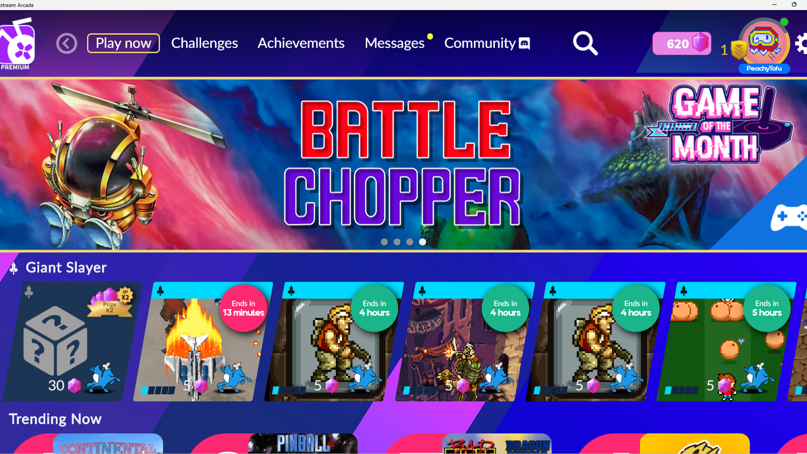 Catálogo de jogos e desafios do Antstream Arcade, produto diferente do Slice